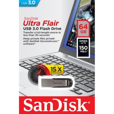 Sandisk Ultra Flair 64GB USB 3.0 Stick Μαύρο