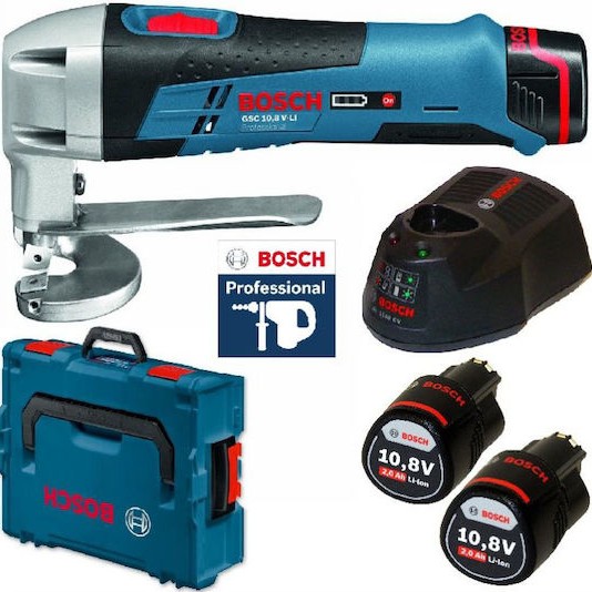 Bosch Λαμαρινοψάλιδο Μπαταρίας GSC 10,8 V-LI 10.8V 2x2Ah