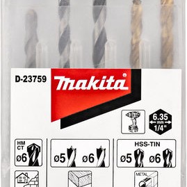 Makita Σετ 5 Τρυπάνια με Εξάγωνο Στέλεχος για Μέταλλο, Ξύλο και Δομικά Υλικά