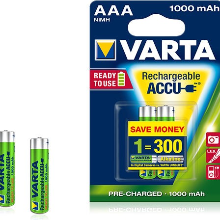 Varta Rechargeable Accu Επαναφορτιζόμενες Μπαταρίες AAA Ni-MH 1000mAh 1.2V 2τμχ