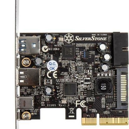 Silverstone Κάρτα PCIe σε 2 θύρες USB 3.0 και 1 θύρα USB 3.1 Type-C