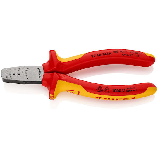 Knipex Πρέσα Ακροδεκτών Διατομής 0.25-2.5mm² με Μόνωση (Μήκος 145mm)
