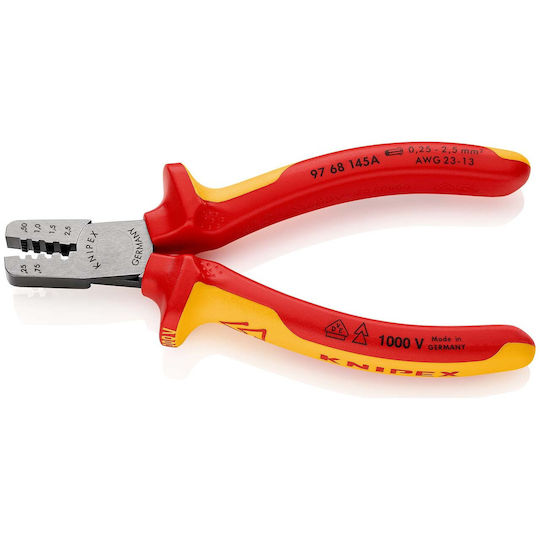 Knipex Πρέσα Ακροδεκτών Διατομής 0.25-2.5mm² με Μόνωση (Μήκος 145mm)