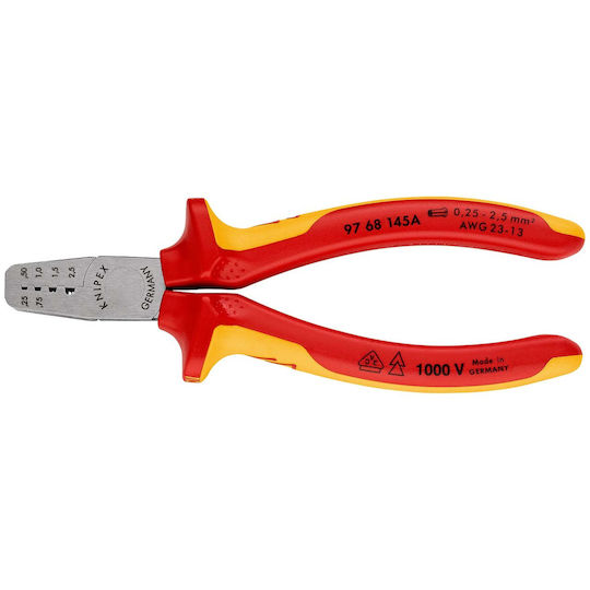 Knipex Πρέσα Ακροδεκτών Διατομής 0.25-2.5mm² με Μόνωση (Μήκος 145mm)