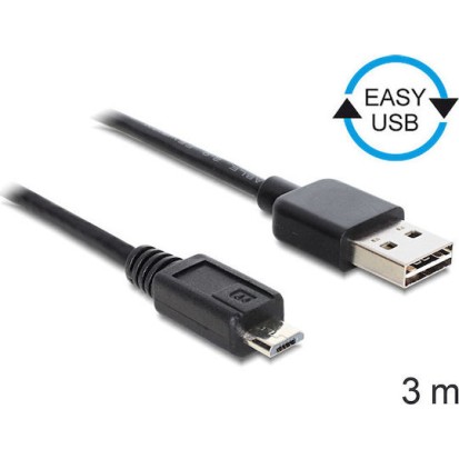 DeLock Regular USB 2.0 to micro USB Cable Μαύρο 3m (83368)