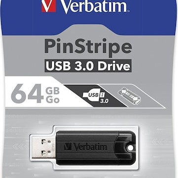 Verbatim PinStripe 64GB USB 3.0 Stick Μαύρο