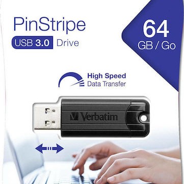 Verbatim PinStripe 64GB USB 3.0 Stick Μαύρο