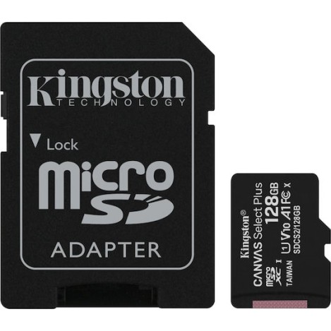 Kingston Canvas Select Plus microSDXC 128GB Class 10 U1 V10 A1 UHS-I με αντάπτορα
