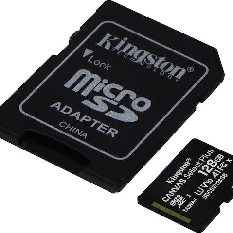 Kingston Canvas Select Plus microSDXC 128GB Class 10 U1 V10 A1 UHS-I με αντάπτορα