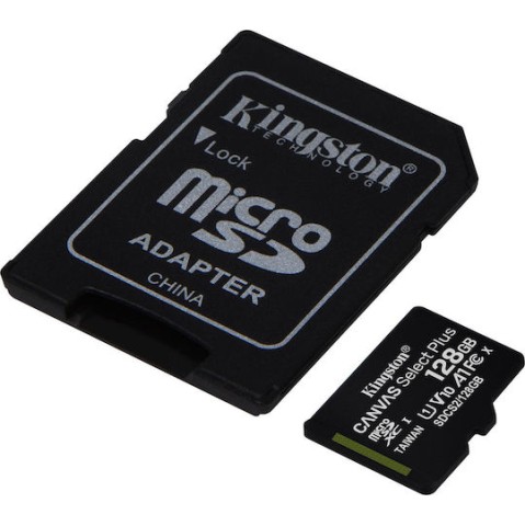 Kingston Canvas Select Plus microSDXC 128GB Class 10 U1 V10 A1 UHS-I με αντάπτορα