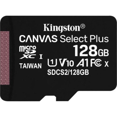 Kingston Canvas Select Plus microSDXC 128GB Class 10 U1 V10 A1 UHS-I με αντάπτορα