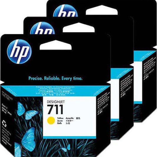 HP 711 Γνήσιο Πακέτο 3 Μελανιών Εκτυπωτή InkJet Κίτρινο (CZ136A)