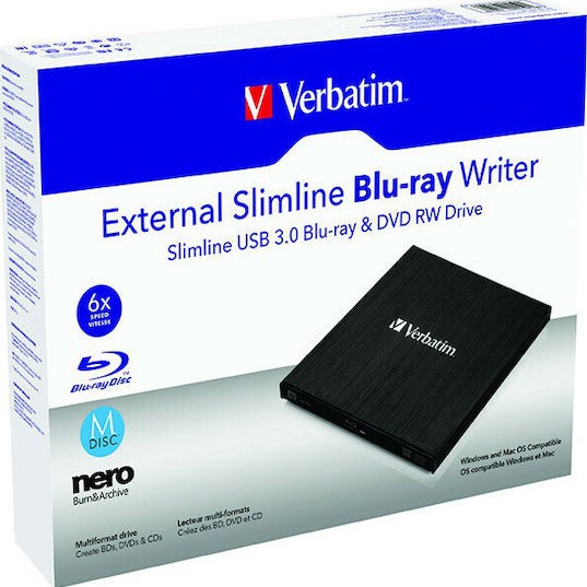 Verbatim Εξωτερικός Οδηγός Εγγραφής/Ανάγνωσης Blu-Ray/DVD/CD για Desktop / Laptop Μαύρο