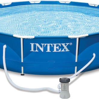 Intex Στρογγυλή Πισίνα PVC με Μεταλλικό Σκελετό 366x76εκ. Μπλε