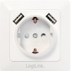 LogiLink Μονή Χωνευτή Πρίζα Ρεύματος με 2 Θύρες USB Λευκή