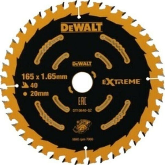 Dewalt Δίσκος Κοπής Ξύλου με 40 Δόντια 165mm DT10640