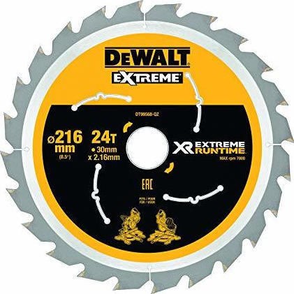 Dewalt Δίσκος Κοπής Ξύλου με 24 Δόντια 216mm DT99568