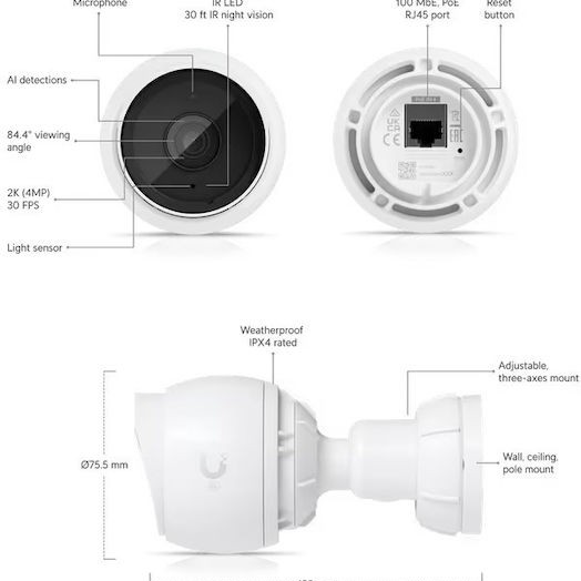 Ubiquiti Σύστημα Παρακολούθησης UniFi Protect G5 3 Καμερών IP 5MP