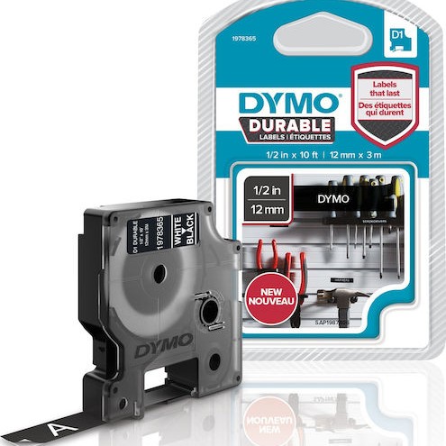 Dymo Ταινία Ετικετογράφου 3m x 12mm σε Μαύρο Χρώμα