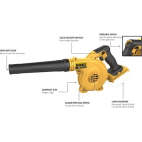 Dewalt Φυσητήρας Χειρός Μπαταρίας 18V Solo με Ρύθμιση Έντασης & Μέγιστη Ταχύτητα Αέρα 288km/h