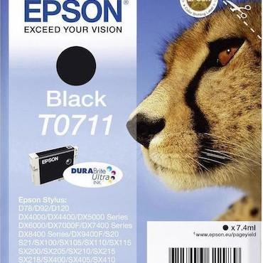 Epson T0711 Γνήσιο Μελάνι Εκτυπωτή InkJet Μαύρο (C13T07114010 C13T07114012)