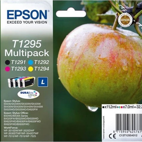 Epson T1295L Γνήσιο Πακέτο 4 Μελανιών Εκτυπωτή InkJet Κίτρινο / Κυανό / Ματζέντα / Μαύρο (C13T12954010 C13T12954012)