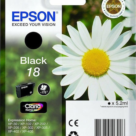 Epson 18 Γνήσιο Μελάνι Εκτυπωτή InkJet Μαύρο (C13T18014010 C13T18014012)