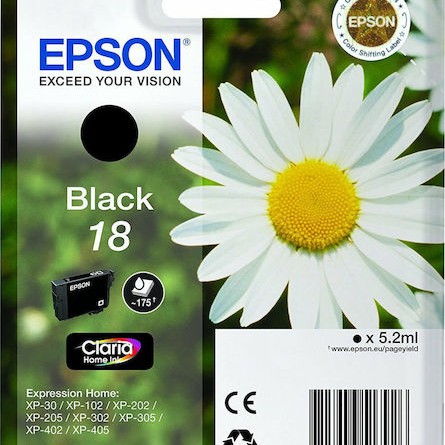 Epson 18 Γνήσιο Μελάνι Εκτυπωτή InkJet Μαύρο (C13T18014010 C13T18014012)