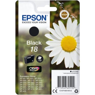 Epson 18 Γνήσιο Μελάνι Εκτυπωτή InkJet Μαύρο (C13T18014010 C13T18014012)