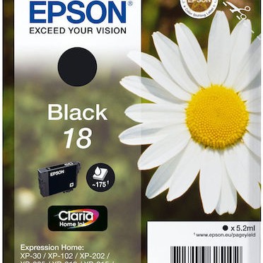 Epson 18 Γνήσιο Μελάνι Εκτυπωτή InkJet Μαύρο (C13T18014010 C13T18014012)