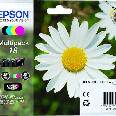 Epson 18 Γνήσιο Πακέτο 4 Μελανιών Εκτυπωτή InkJet Κίτρινο / Κυανό / Ματζέντα / Μαύρο (C13T18064010 C13T18064012)