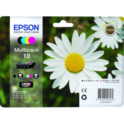 Epson 18 Γνήσιο Πακέτο 4 Μελανιών Εκτυπωτή InkJet Κίτρινο / Κυανό / Ματζέντα / Μαύρο (C13T18064010 C13T18064012)