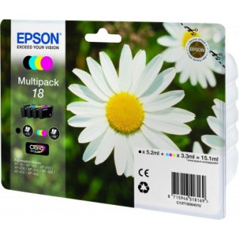 Epson 18 Γνήσιο Πακέτο 4 Μελανιών Εκτυπωτή InkJet Κίτρινο / Κυανό / Ματζέντα / Μαύρο (C13T18064010 C13T18064012)