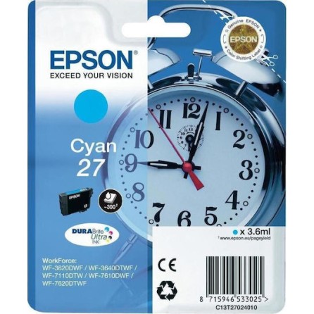 Epson 27 Γνήσιο Μελάνι Εκτυπωτή InkJet Κυανό (C13T27024010 C13T27024012)
