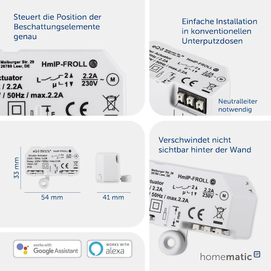 HomeMatic HmIP-FROLL Ενδιάμεσος Διακόπτης IP Wireless Actuator σε Λευκό Χρώμα