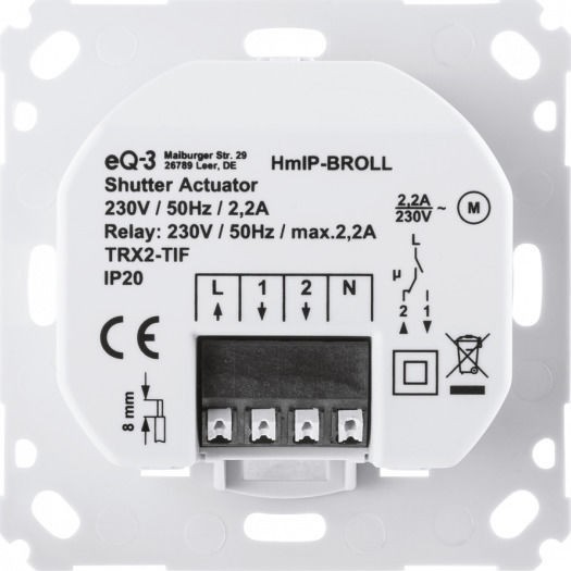 HomeMatic HmIP-BROLL Ενδιάμεσος Διακόπτης RF σε Λευκό Χρώμα