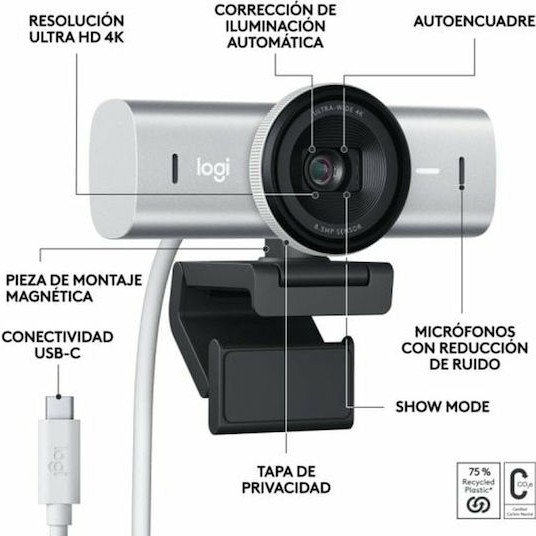 Logitech MX Brio Web Camera 4K 60FPS με Autofocus Ασημί
