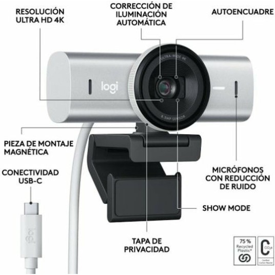 Logitech MX Brio Web Camera 4K 60FPS με Autofocus Ασημί