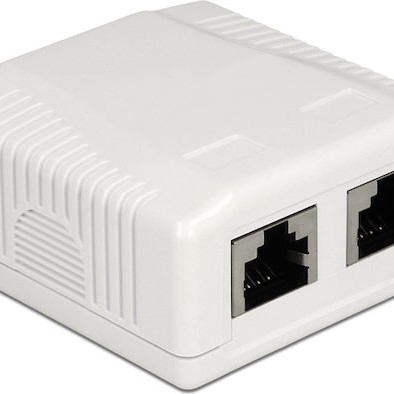 DeLock Διπλή Εξωτερική Πρίζα Δικτύου RJ45 Τύπου Cat6 σε Λευκό Χρώμα 86197