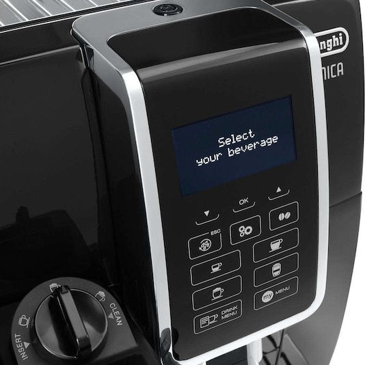 De'Longhi Dinamica Αυτόματη Μηχανή Espresso 1450W Πίεσης 15bar για Cappuccino με Μύλο Άλεσης Μαύρη