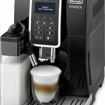 De'Longhi Dinamica Αυτόματη Μηχανή Espresso 1450W Πίεσης 15bar για Cappuccino με Μύλο Άλεσης Μαύρη