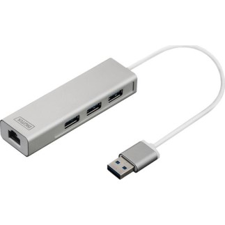Digitus USB 3.0 Hub 3 Θυρών με σύνδεση USB-A / Ethernet Ασημί