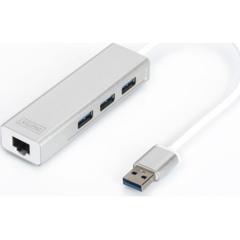 Digitus USB 3.0 Hub 3 Θυρών με σύνδεση USB-A / Ethernet Ασημί