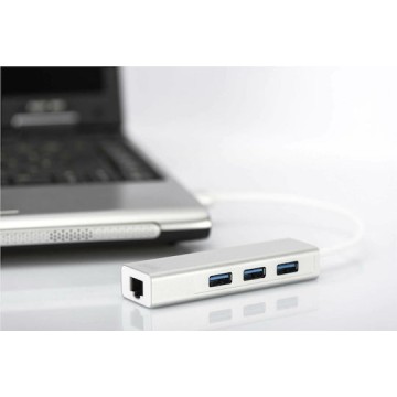 Digitus USB 3.0 Hub 3 Θυρών με σύνδεση USB-A / Ethernet Ασημί