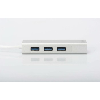 Digitus USB 3.0 Hub 3 Θυρών με σύνδεση USB-A / Ethernet Ασημί