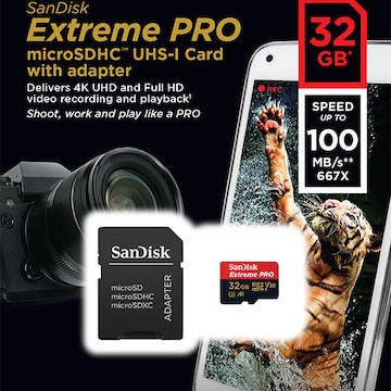 Sandisk Extreme Pro microSDHC 32GB Class 10 U3 V30 A1 UHS-I με αντάπτορα