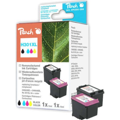 Peach Πακέτο Συμβατών Μελανιών Εκτυπωτή InkJet HP 301XL CH564EE Πολλαπλό (Color) / Μαύρο