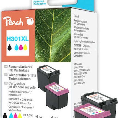 Peach Πακέτο Συμβατών Μελανιών Εκτυπωτή InkJet HP 301XL CH564EE Πολλαπλό (Color) / Μαύρο