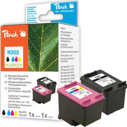 Peach Πακέτο Συμβατών Μελανιών Εκτυπωτή InkJet HP 302 Πολλαπλό (Color) / Μαύρο