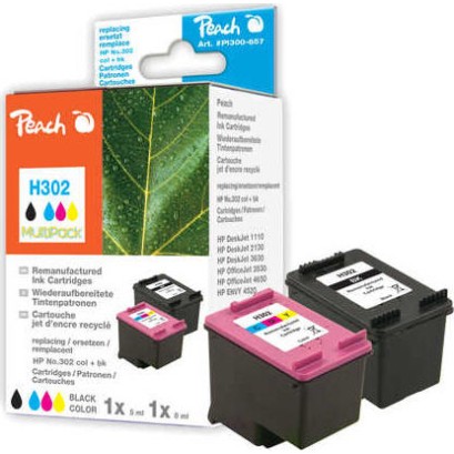 Peach Πακέτο Συμβατών Μελανιών Εκτυπωτή InkJet HP 302 Πολλαπλό (Color) / Μαύρο